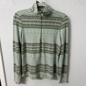 Old Ranch 1/4 Zip Pullover Sweatshirt Green Geometric Aztec Top Women Size S GUC